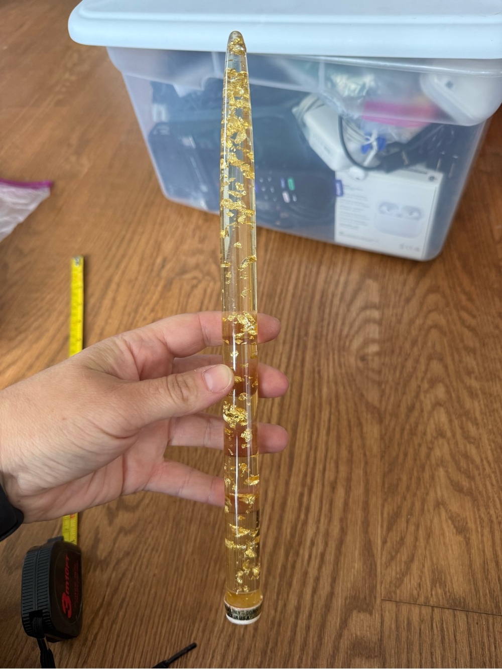 Clear vintage gold flake lucite candle 12in